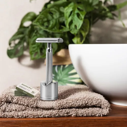 Miniatura 7 de Zomchi Cuchillas de afeitar de doble filo, 60 cuchillas de afeitar de seguridad para afeitar, cuchillas de afeitar de acero inoxidable platino