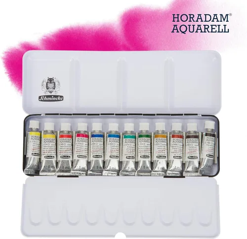 Miniatura 3 de Schmincke - Caja de color HORADAM® AQUARELL, surtido básico, tubos de 12 x 0.2 fl oz, 74112097, caja de metal, juego de pintura, mejores acuarelas