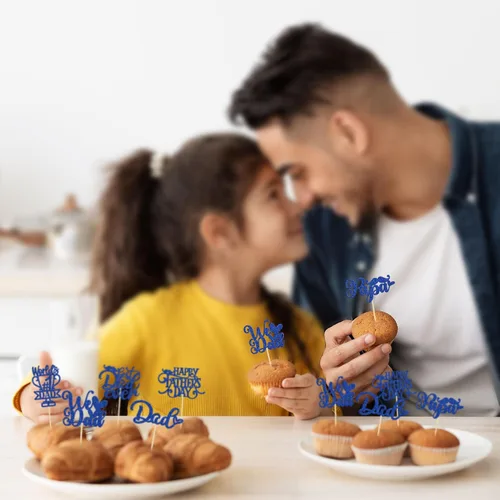 Miniatura 7 de 36 adornos para cupcakes con purpurina azul para el Día del Padre, el mejor papá de la historia, #1 Dad Love Papa Cake Pick Decoraciones para Feliz
