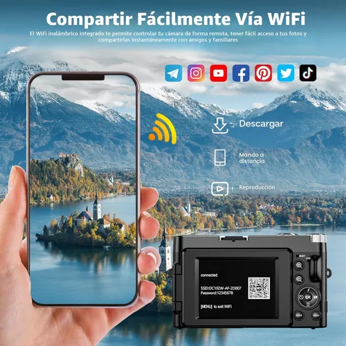 Miniatura 4 de Cámara digital 4K para enfoque automático de fotografía, cámara de vlogging WiFi mejorada de 64 MP para YouTube con pantalla abatible de 180° de 3