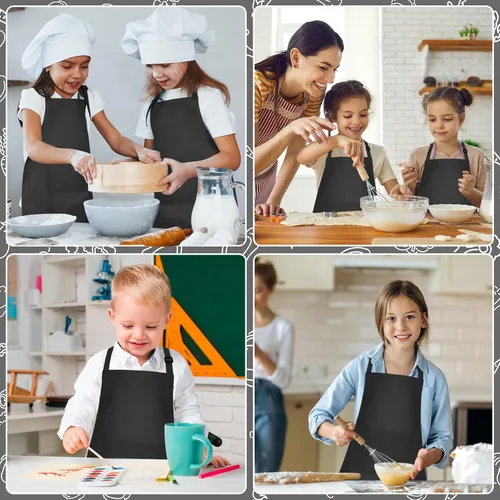 Miniatura 5 de Conjunto de Delantal y Gorro de Chef para Niños, Delantal Infantil Ajustable con 2 Bolsillos, para Niños Chef y Pintura, Cocinar, Hornear