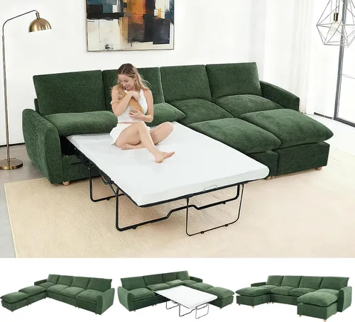 Miniatura 12 de Sofá extraíble en forma de L con cama cama y otomana de almacenamiento, sofá modular de felpilla para sala de estar, sofá modular en forma de L
