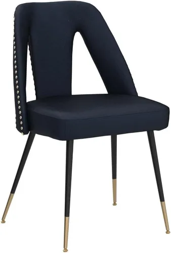 Miniatura 5 de Aoowow Juego de 2 sillas de comedor modernas, sillas laterales tapizadas de terciopelo con cabezas de clavos y patas de metal negro con punta Azul