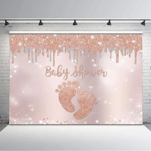 Avezano Telón de fondo de baby shower de oro rosa para niña, decoración de fiesta de baby shower, 8 x 6 pies