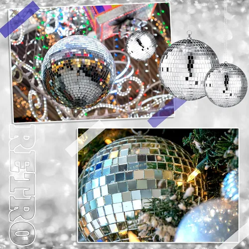 Miniatura 6 de Conjunto de 8 bolas de discoteca grandes de Haull, bolas de espejo plateadas reflectantes con anillo para colgar, ornamento de fiesta, decoración
