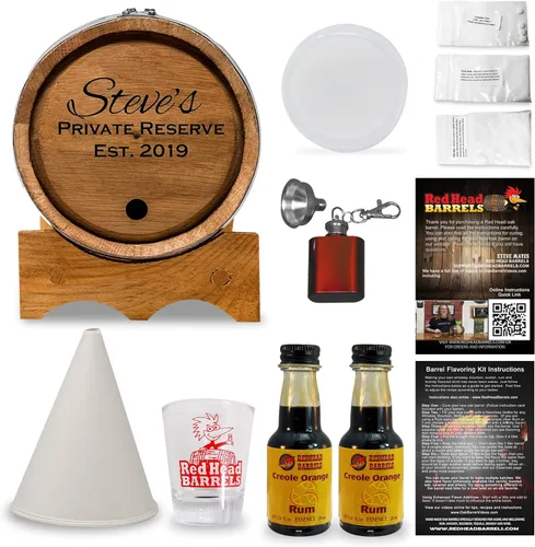 Miniatura 20 de Red Head Barrels - Barril de envejecimiento de roble blanco americano grabado personalizado de 2 litros con juego de regalo saborizante, vaso de Ron
