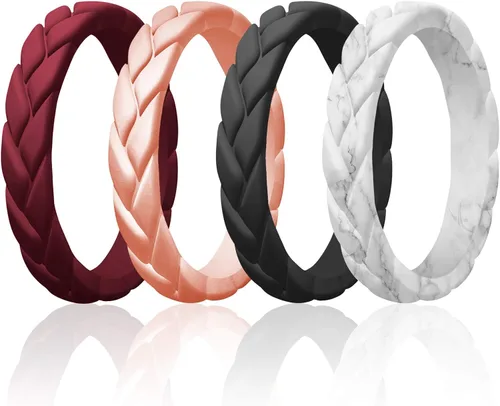 ROQ - Anillos de boda de goma de silicona para mujer, anillo de boda de goma delgado, juego de joyería nupcial, anillos de aniversario, anillo de
