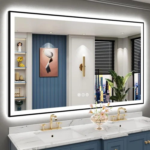 Miniatura 69 de 30x36 Espejo de baño LED con luces, retroiluminado y luz frontal, espejo de tocador iluminado antivaho para pared de baño, 3 colores, regulable