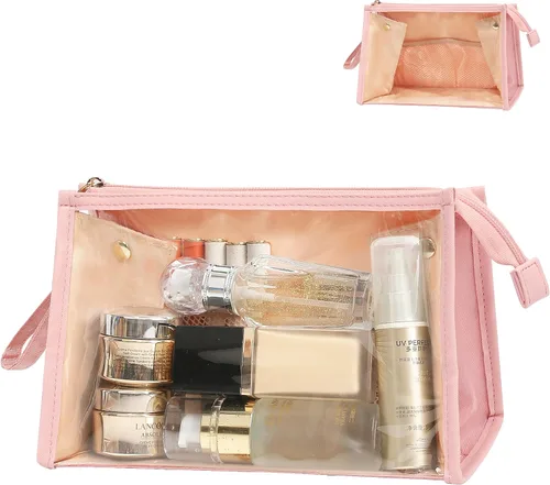 MONSTINA Bolsa de maquillaje, estuche transparente de gran capacidad, organizador de estuche de maquillaje de viaje portátil, bolsa de aseo