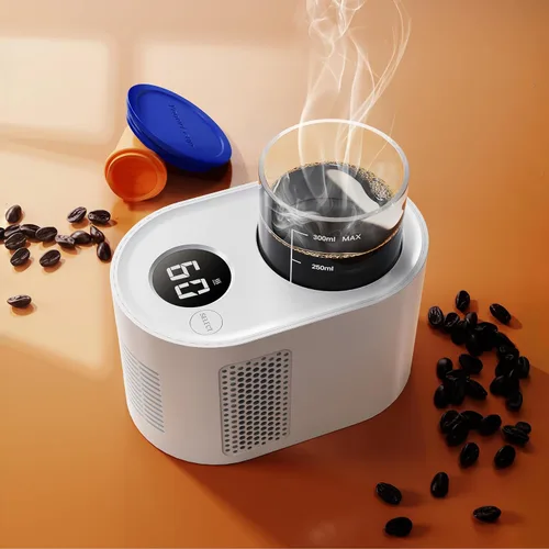 Calentador de tazas para escritorio con taza de vidrio de 10.1 fl oz, calentador inteligente de biberones 3 en 1, enfriador de bebidas y fabricante
