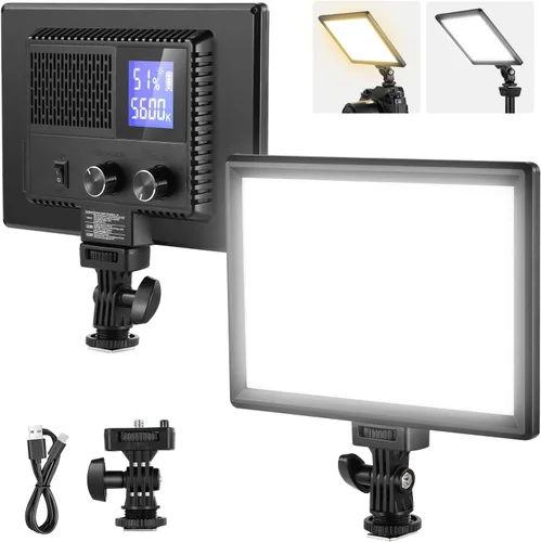 Miniatura 10 de NEEWER Panel de luz de video LED de 9" regulable con iluminación suave para cámara DSLR con mini trípode de escritorio, puertos USB tipo C