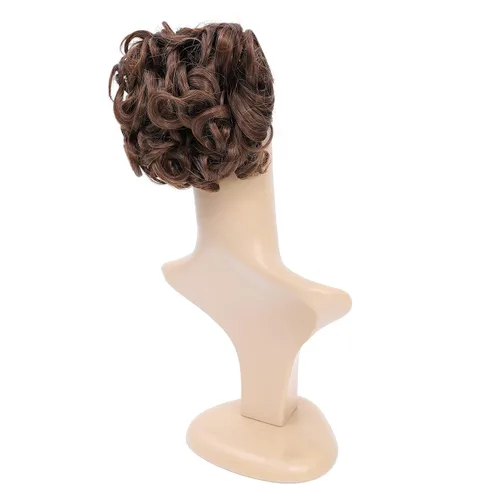 Miniatura 4 de SWACC Extensión de moño de cabello rizado corto y desordenado, peines de cabello fáciles de estirar, extensión de cola de caballo con clip, marrón