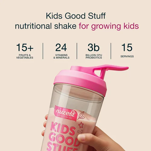 Miniatura 4 de Nuzest - Kids Good Stuff - Mezcla de batido vegano - Fresa silvestre - Suplemento nutricional multivitamínico Batido de proteínas - Sin lácteos