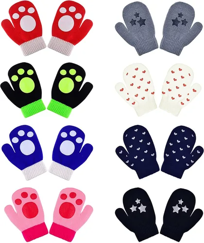 Miniatura 7 de Guantes para niños, guantes elásticos mágicos, 8 pares, antideslizantes para niños, guantes de invierno de punto para niños y niñas