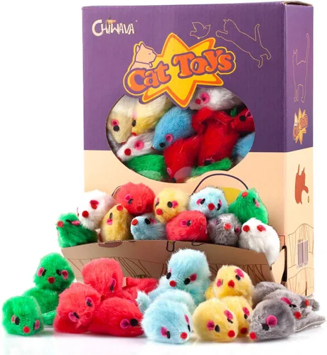 CHIWAVA 60 piezas de 4.1 pulgadas de juguete de gato peludo ratones sonajero pequeño ratón gatito juego interactivo colores surtidos 60 unidades de