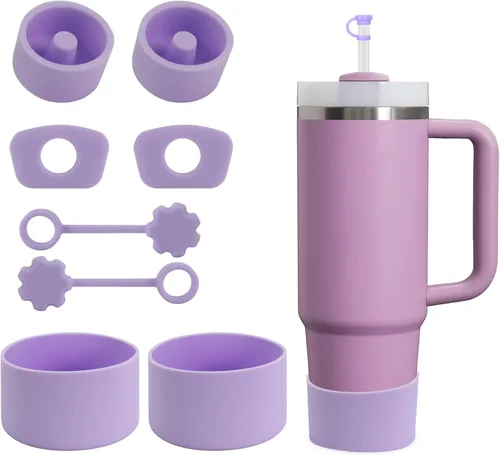 Miniatura 10 de Accesorios para taza Stanley - Juego de 8 piezas, incluye tapa con pajita, tapones redondos y cuadrados a prueba de fugas, botas de silicona