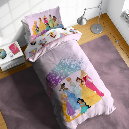 Sunny Side Up - Juego de edredón individual de princesas Disney - 5 piezas de ropa de cama para niños incluye edredón, sábanas y funda de almohada -