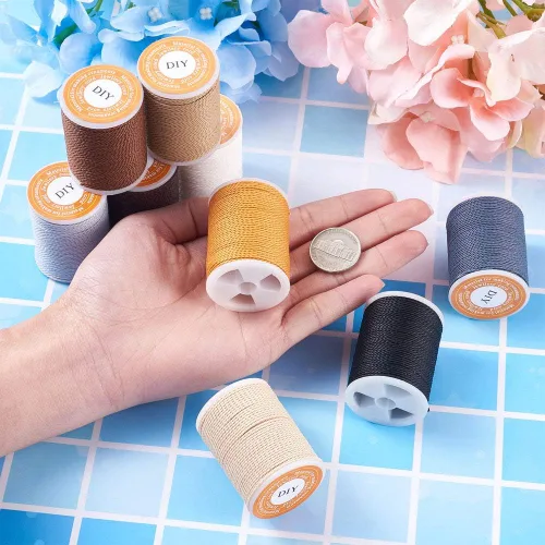 Miniatura 4 de KISSITTY 9 rollos de cuerda trenzada de poliéster encerado, 9 colores, de 0.039 in, de cuero encerado, hilo de coser trenzado con carrete