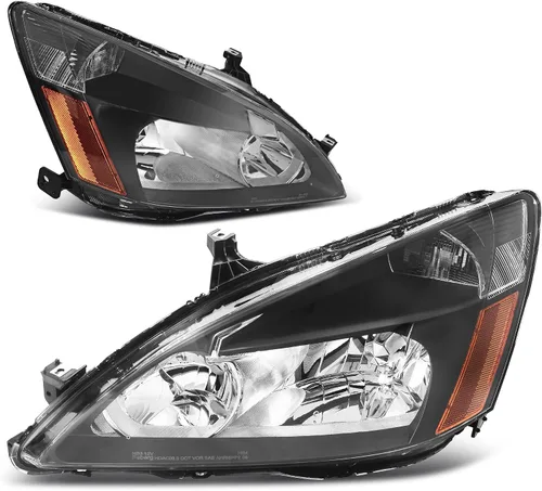 oEdRo Headlight Assembly Compatible with 03 04 05 06 07 2003-2007 Accord, Headlamp with Black Housing Amber Reflector Clear Lens