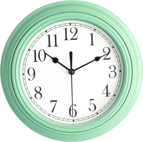 Topkey Reloj de pared silencioso para cocina, 9 pulgadas, retro, sin tictac, decorativo, para dormitorio, oficina, color verde militar