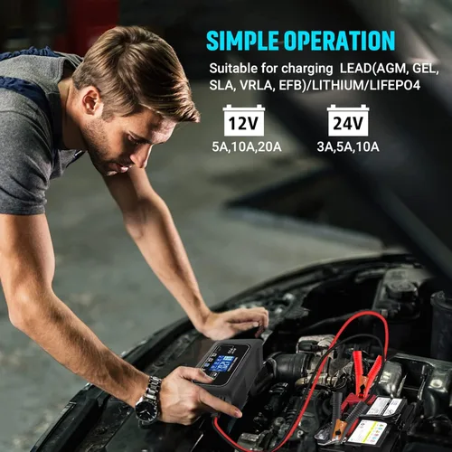 Miniatura 8 de Cargador de Batería Inteligente 20A 12V/24V Completamente Automático Mantenedor, Cargador de Goteo/Desulfatador con Protección contra Sobrecarga