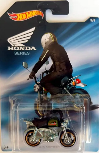 Hot Wheels - Serie Honda - Honda Monkey Z50 Mini Bike - Cromo con asiento negro y tanque verde - Tarjeta de arte única!