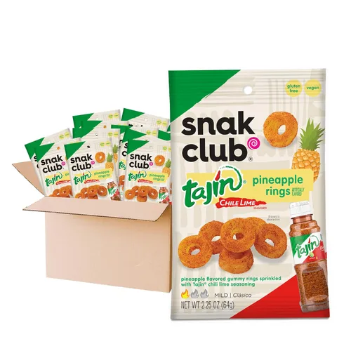 Miniatura 9 de Snak Club Tajin Anillos de Manzana Gomitas de Caramelo, Gomitas de Fruta con Sabor a Chile y Lima, Snacks Leves, Sin Gluten y Veganos, 5 oz Bolsas