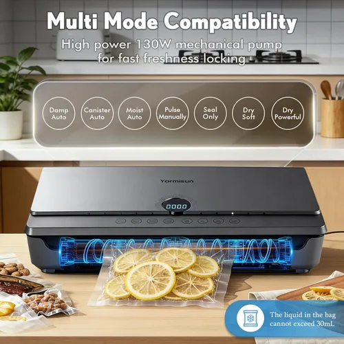Miniatura 3 de Sellador al vacío para alimentos 90Kpa Potente máquina de sellado al vacío 7 en 1 modos con bolsa de almacenamiento de frescura Potente