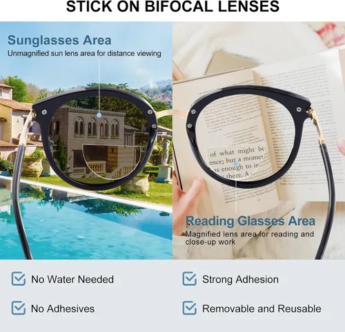 Miniatura 3 de OKH Paquete de 3 lentes de lectura adhesivos, lentes bifocales de aumento adhesivo para lentes de sol, gafas de seguridad, no necesita agua