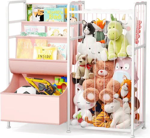 Miniatura 10 de BBLIKE Estantería para niños y almacenamiento de animales de peluche, estantes multifuncionales para libros de guardería con caja de juguetes y Beige