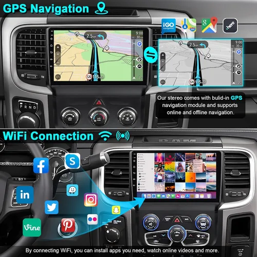 Miniatura 6 de Radio de coche 4G+64G de 8 núcleos para Dodge 2013-2018 RAM 1500/2500/3500 (CA manual y automática), pantalla táctil IPS de 9 pulgadas estéreo