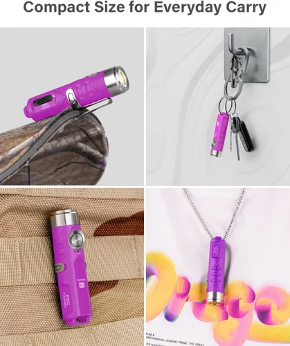 Miniatura 7 de RovyVon Aurora A1 G4 - Linternas recargables con llavero USB C, 650 lúmenes, mini linterna EDC brillante, IPx6, múltiples funciones, pequeña Púrpura
