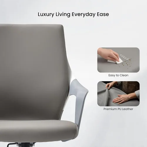 Miniatura 5 de EUREKA ERGONOMIC Dorian - Silla de oficina ejecutiva con soporte lumbar curvado, silla de escritorio de cuero regenerado con respaldo medio
