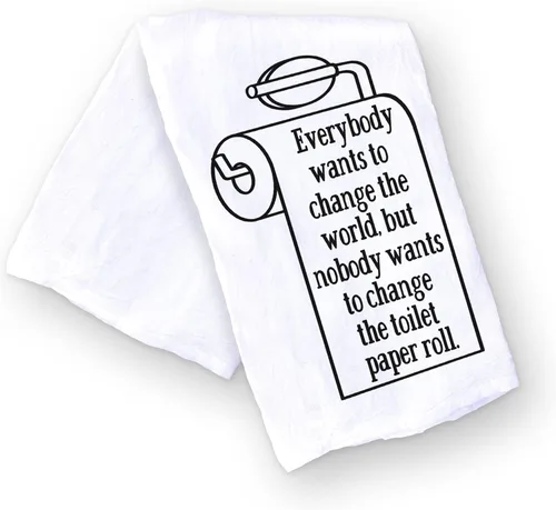 Toalla de baño divertida hecha a mano, 100% algodón, cambia el papel higiénico, cambia el mundo, 28 x 28 pulgadas, perfecta para anfitriona,