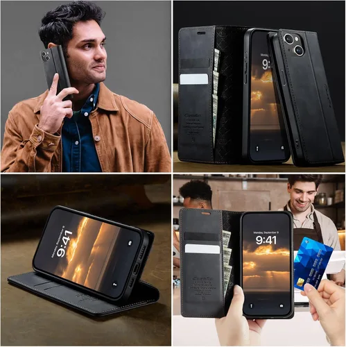Miniatura 6 de Funda tipo cartera para iPhone 14 Plus, de piel, con tarjetero y soporte, cierre magnético, bloqueo RFID, TPU a prueba de golpes, compatible