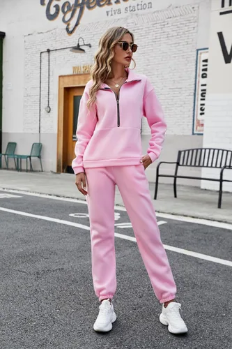 Miniatura 3 de Conjunto deportivo de 2 piezas con media cremallera para mujer, conjunto de sudadera para viajar