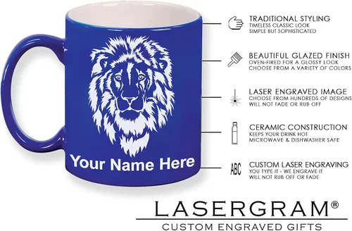 Miniatura 6 de LaserGram Taza de café redonda de cerámica de 11 onzas, cangrejo, grabado personalizado incluido (azul oscuro)