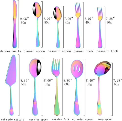 Miniatura 3 de JASHII Juego de cubiertos de 25 piezas con tenedor y cuchara con utensilios para servir para 4, cubiertos de acero inoxidable de grado alimenticio