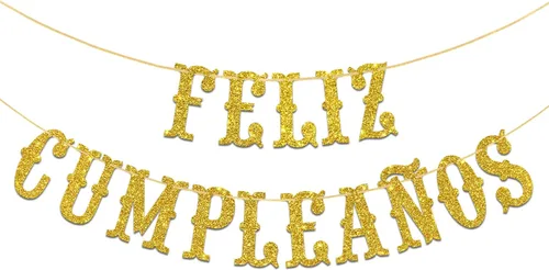 Cartel de Feliz Cumpleaños con purpurina dorada – Cartel español de feliz cumpleaños, decoración de fiesta mexicana temática de fiesta de cumpleaños
