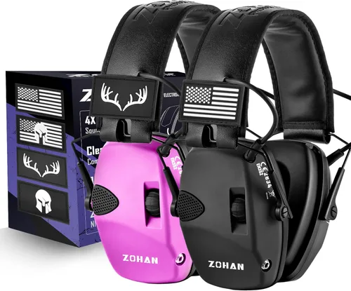 Miniatura 10 de ZOHAN Orejeras de tiro electrónicas con parches, 2 paquetes de protección auditiva para tiradores, reducción de ruido NRR 23dB, auriculares de Con