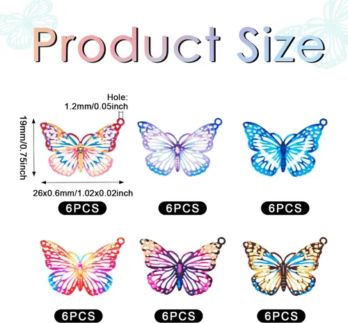 Miniatura 6 de Conectores de Filigrana Colgantes, Acero inoxidable, No es una piedra preciosa 0Mariposa-6