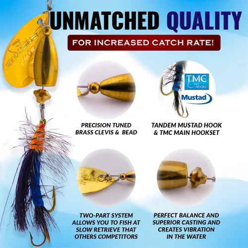 Miniatura 3 de RoxStar Fly Strikers Blue Series - Hand-Crafted in The USA - Proven Nationwide Most Versatile Fishing Spinner for Bass, Trout, Pike, Steelhead- Stop