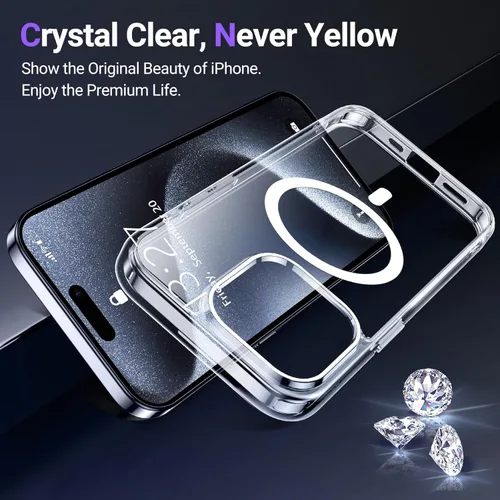 Miniatura 3 de Funda transparente diseñada para iPhone 15 Pro Max, compatible con MagSafe, antiamarilleo, protección contra caídas de grado militar, delgada, a