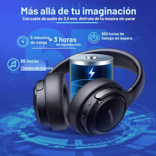 Miniatura 3 de BERIBES Auriculares Bluetooth sobre la oreja, tiempo de reproducción de 65 horas y 6 modos de música ecualizados, auriculares inalámbricos