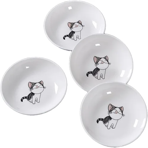 Miniatura 11 de Juego de 5 platos de cerámica con bonito diseño de gato, platos llanos grandes de porcelana para ensalada de postre de 7.28 pulgadas, platos