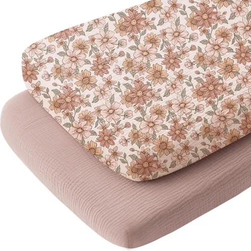 Miniatura 18 de Konssy Sábanas de muselina para cuna de bebé para niña y niño, paquete de 2, sábanas ajustadas transpirables para colchón de cuna de bebé, aptas