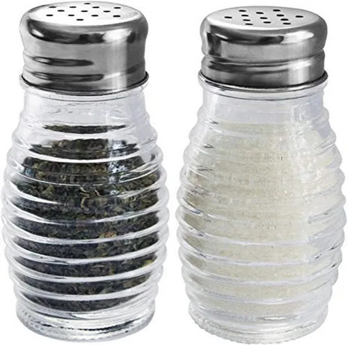 Home Basics - Salero de cristal estilo colmena (plateado), 2 cocteleras para sal, pimienta, comino, canela, pimentón y más | Tapas fáciles de