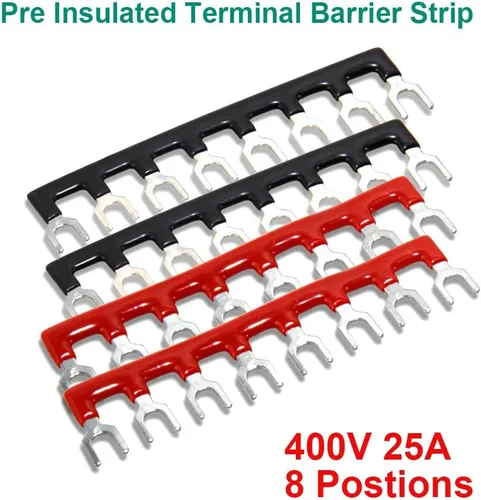 Miniatura 5 de 8 piezas (4 conjuntos) Bloques de tira de terminal de tornillo de doble hilera de 8 posiciones 600V 25A con cubierta + tira de barrera de terminales