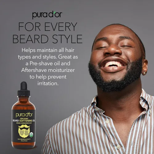 Miniatura 5 de PURA D'OR Aceite Suavizante para Barba Orgánico de 4 Oz - Aroma Original de Sándalo - Acondicionador que no se enjuaga, Aceite de Argán y Jojoba