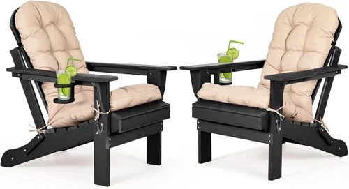 Miniatura 19 de nalone Silla plegable Adirondack con cojín con portavasos, silla de patio de plástico HDPE de gran tamaño resistente a la intemperie, utilizada